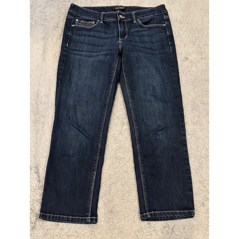 White House Black Market Blanc Slim Crop Jeans Dark Wash Embroidered Size 6